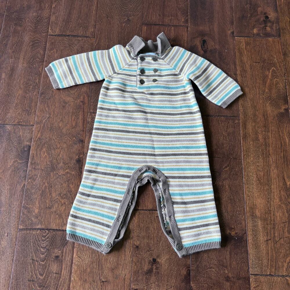 Janie and Jack Boys 3-6 Month Striped Knit Outfit Romper Brown Yellow